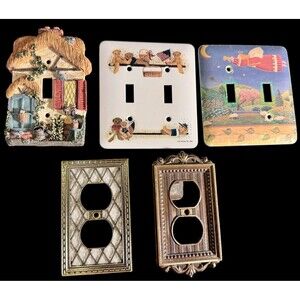Lot Of 5 Light Switch Plate Cover Toggle Flower Teddy Bear Rustic Farmhouse Mix